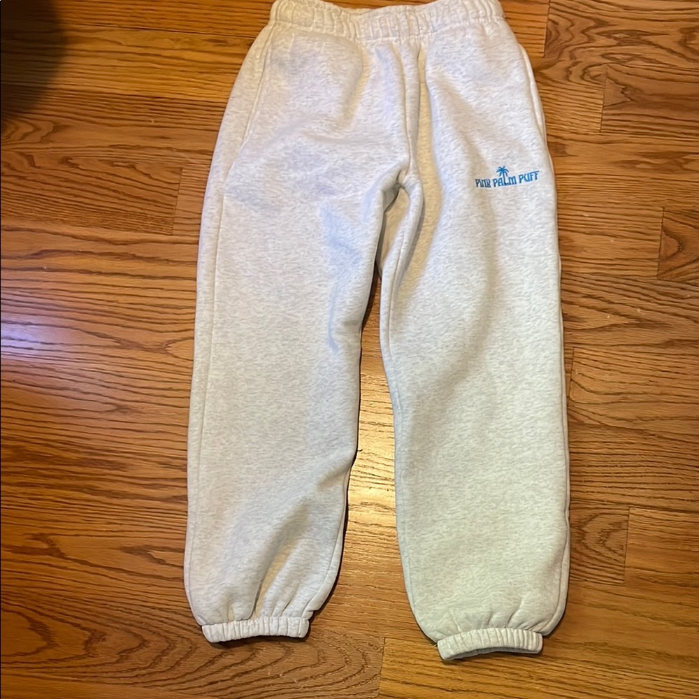 Pink palm puff Gray Sweatpants Elastic Waistband never worn